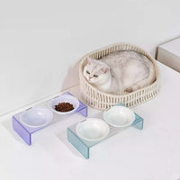 Twin Ceramic Pet Bowl with Acrylic Tall Stack