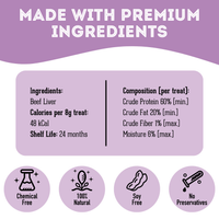 【Granville Pet Treatery】Dogs & Cats - The Happy Moo'd Food - Premium Dehydrated Beef Liver 3.175oz / 90g