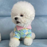 Autumn & Winter Plaid Contrast Golf Collar Pet T-Shirt – Cozy & Stylish🐾