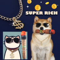 Pet Bling Set: Dollar Pendant, Gold Necklace, Sunglasses, Cigar, Catnip Toys & Hip-Hop Dog & Cat Outfit