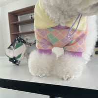 Autumn & Winter Plaid Contrast Golf Collar Pet T-Shirt – Cozy & Stylish🐾