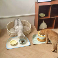 【Ameeklion】Semi-Enclosed Waterproof PU Leather Pet Feeding Mat