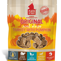 【Plato Pet Treats】Dog Treats - Original Real Strips- Turkey with Pumpkin Recipe 6 oz & 18 oz