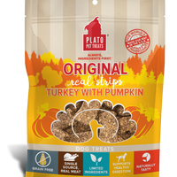 【Plato Pet Treats】Dog Treats - Original Real Strips- Turkey with Pumpkin Recipe 6 oz & 18 oz
