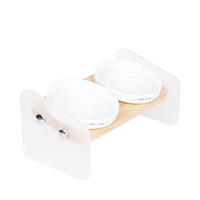 【Pet Bowl Rack】Acrylic Duo Bowl Dining Table - with Two Ceramic Bowls