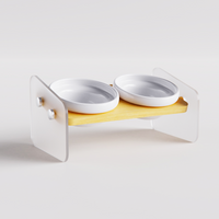 【Pet Bowl Rack】Acrylic Duo Bowl Dining Table - with Two Ceramic Bowls