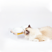 【Pet Bowl Rack】Acrylic Duo Bowl Dining Table - with Two Ceramic Bowls