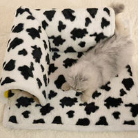 Cozy Hide! Milk Plaid Cat Tunnel Bed