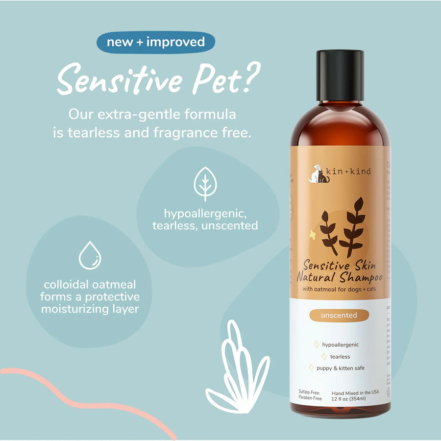 Kin + Kind - Sensitive Skin - Cat & Dog Natural Shampoo (Oatmeal) - 12 ...