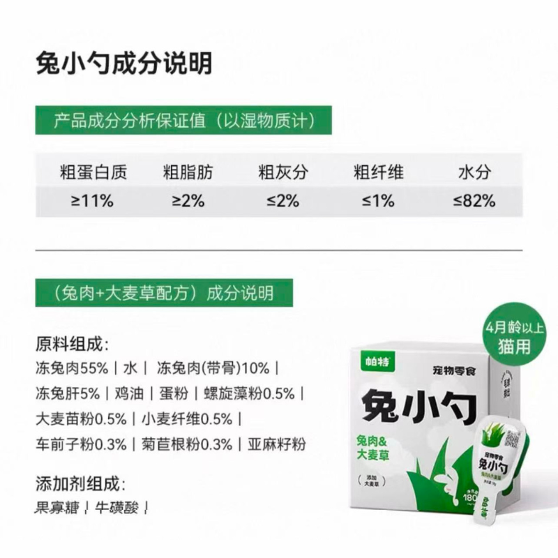 【帕特】猫咪零食 - 兔小勺系列 - 兔肉&大麦草 18g