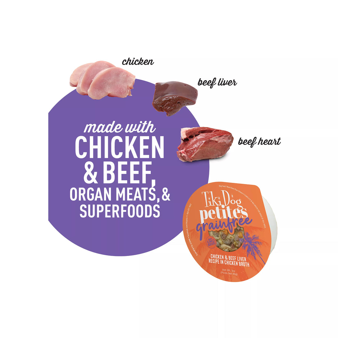 【Tiki Dog】Petites - Chicken & Beef Liver Recipe in Chicken Broth - 3oz Cup & Pack of 4