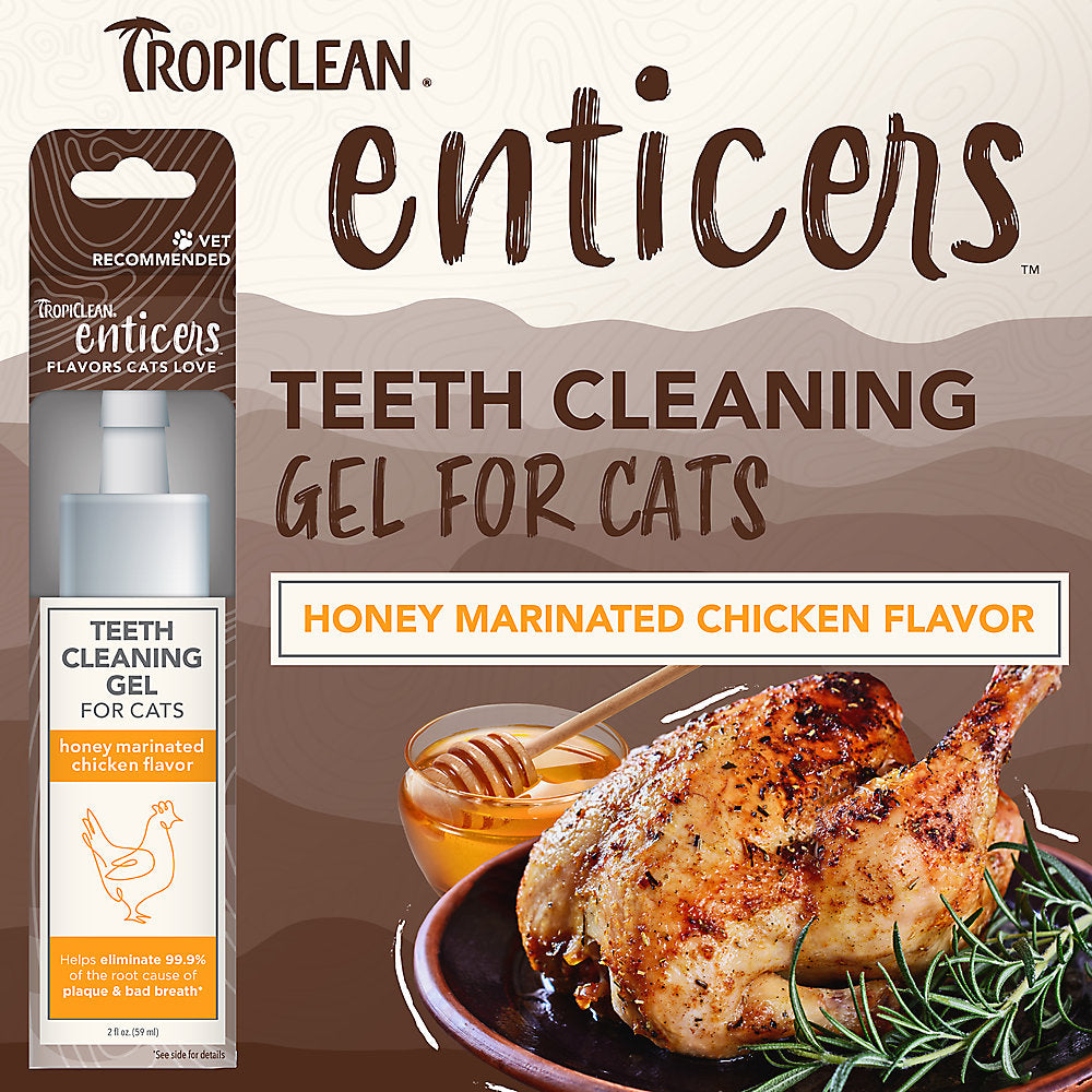 【TropiClean】Enticers Teeth Cleaning Gel for Cats - Honey Marinated Chicken Flavor