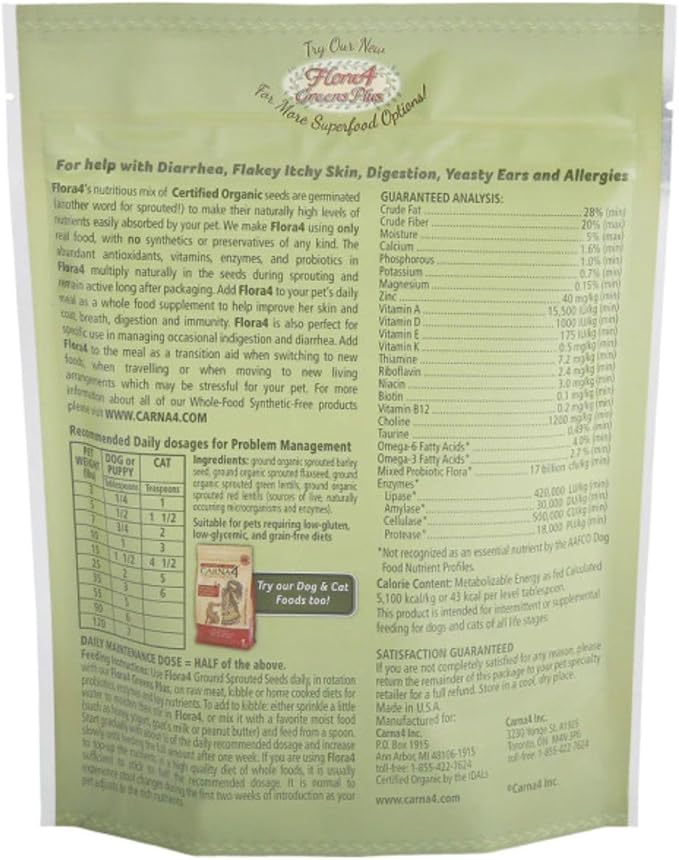 【CARNA4】 Flora4® Organic Sprouted Seeds Supplement - 18oz / 1.5 oz