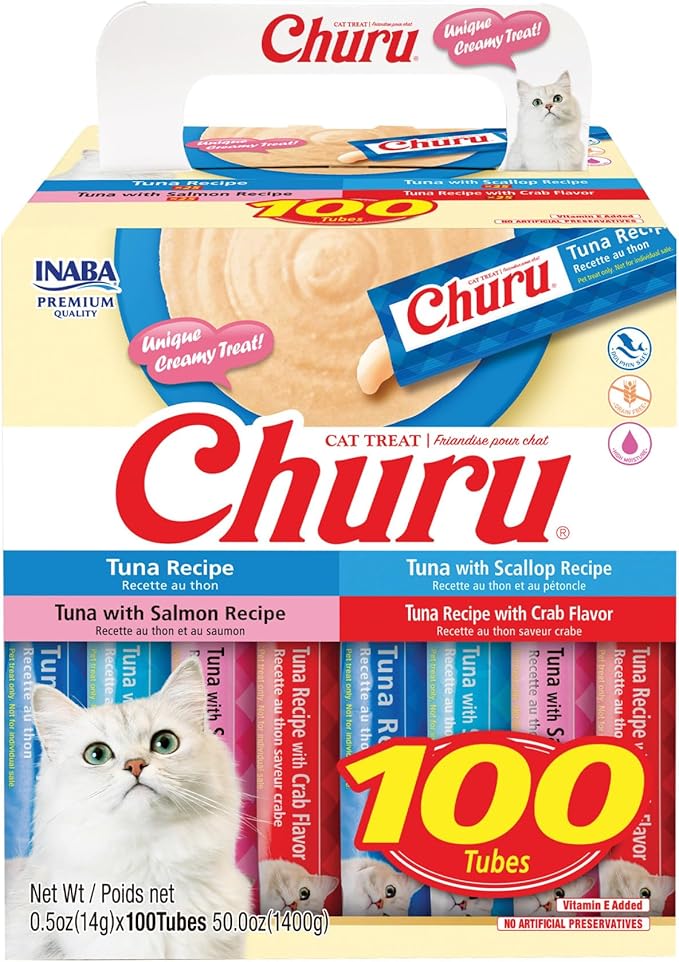 【INABA】Churu Purées Cat Treat - Tuna Variety - 100 Tubes - 50oz / 1400g