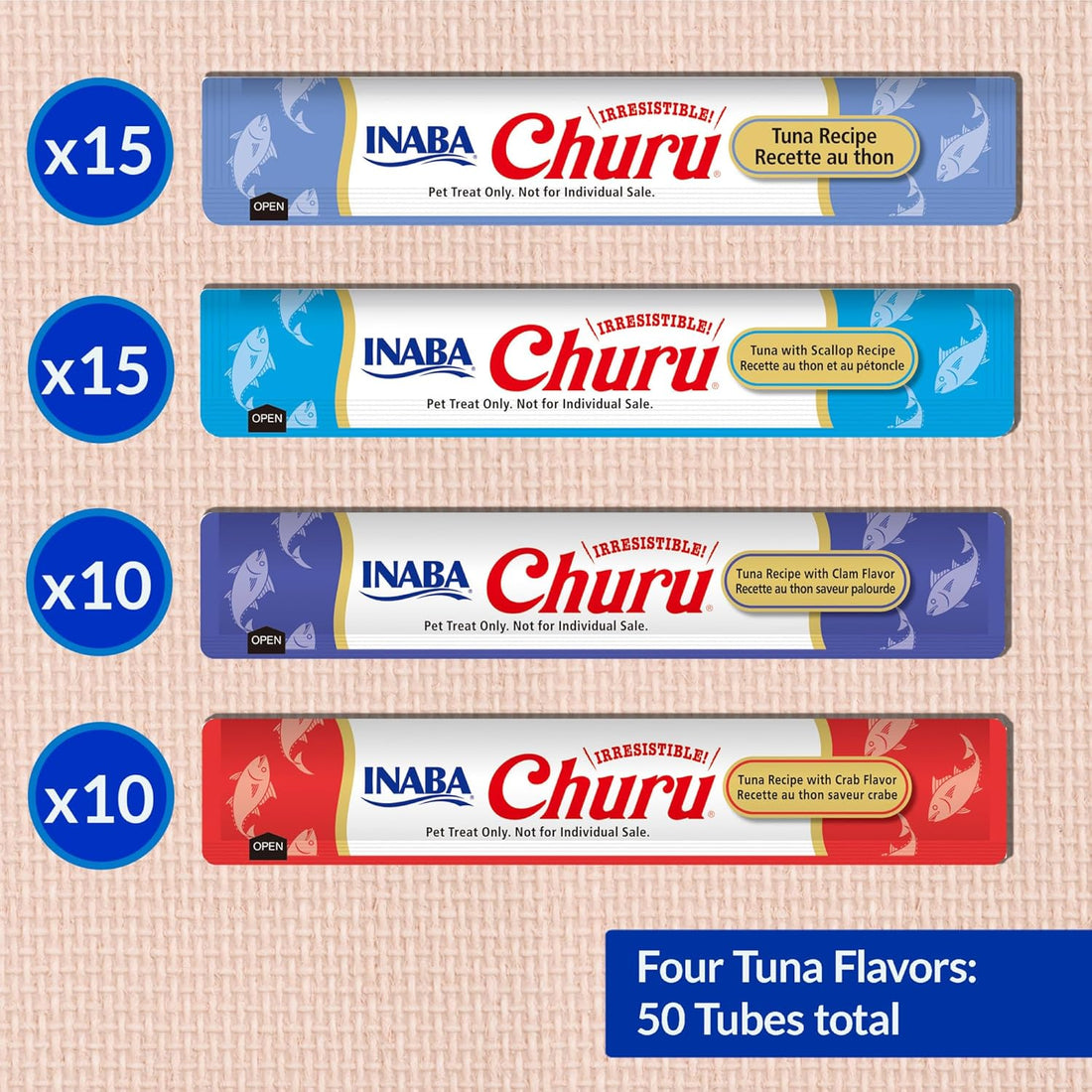 【INABA】Churu Tuna & Seafood Variety - 50 Tubes