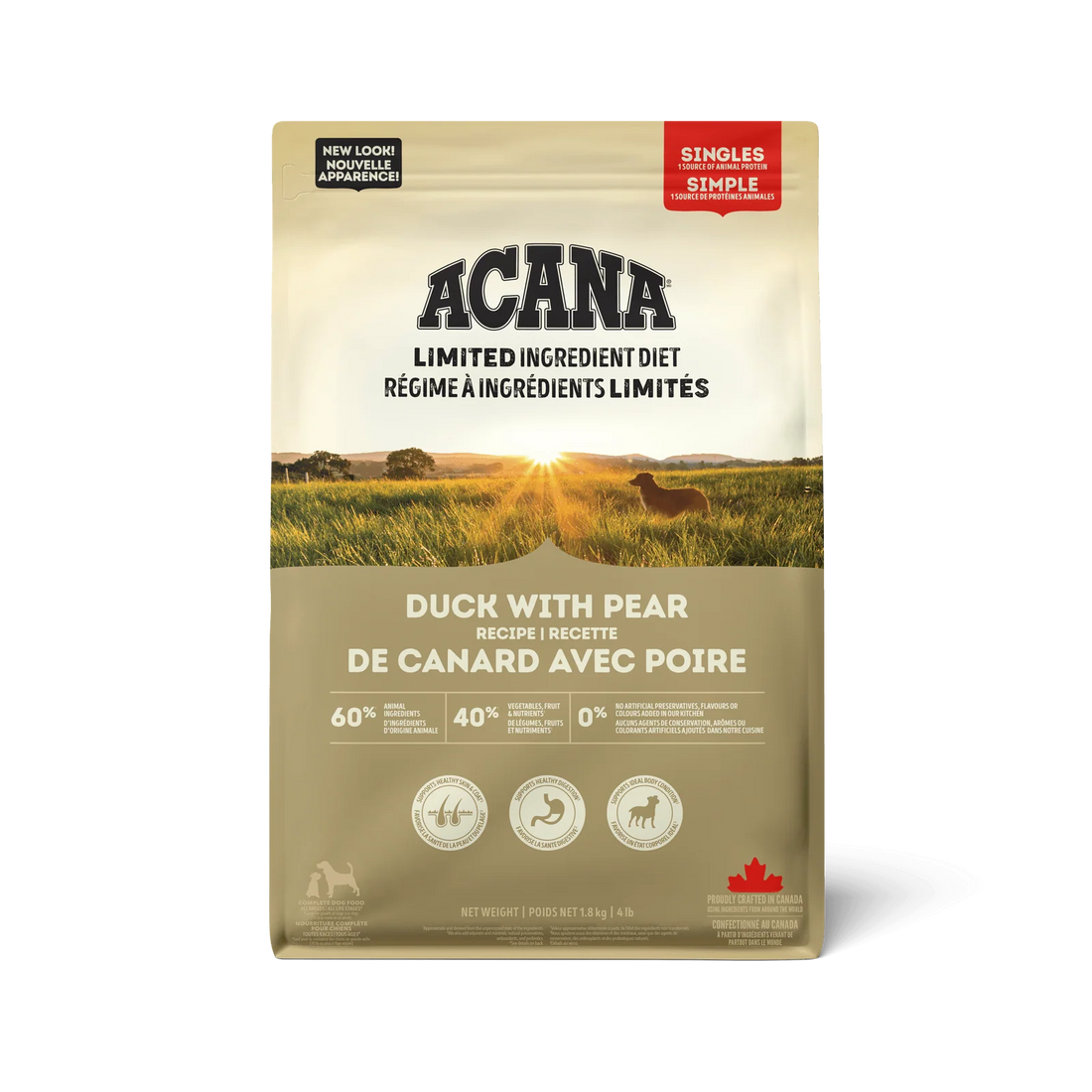 【Acana】 Dog Dry Food - Singles Duck + Pear Recipe - 1.8kg & 5.4kg