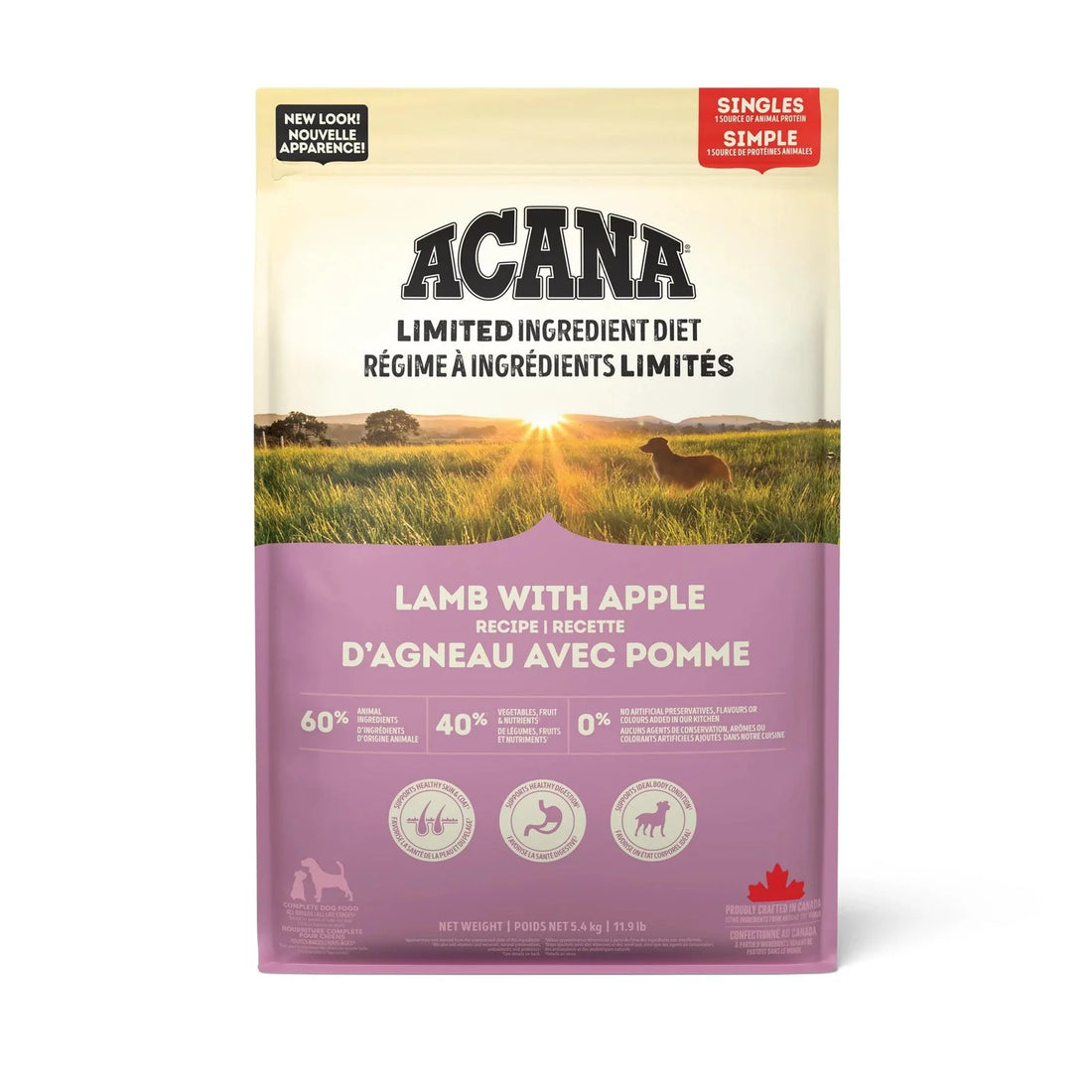 【Acana】 Dog Dry Food- Singles Lamb + Apple Recipe - 1.8kg & 5.4kg
