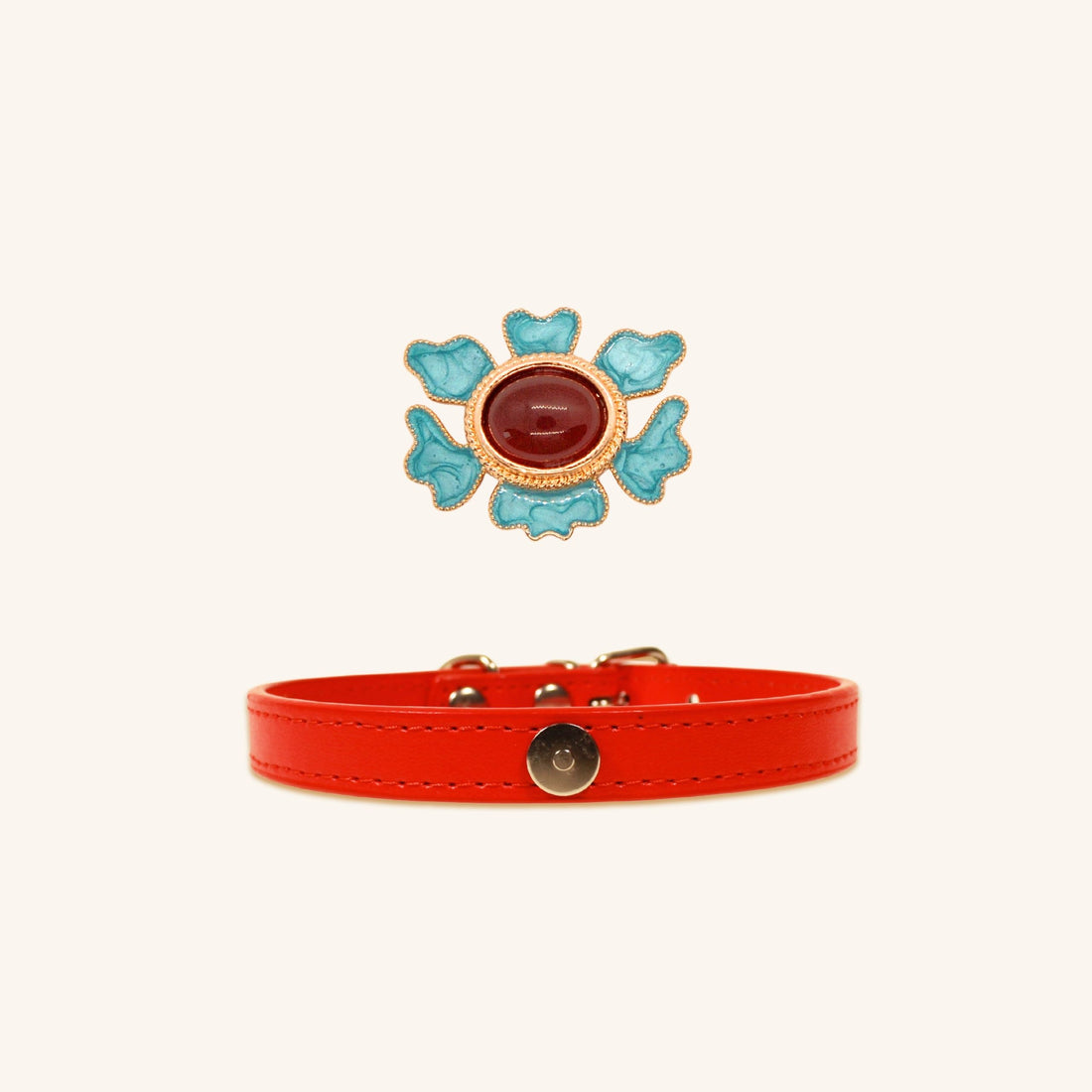 【Mori Cat】Pet Collar With Cultural Ornament Gem – Prosperity Peony