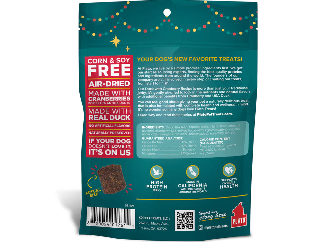 【Plato Pet Treats】Dog Treats -  Holiday Feast - Duck and Cranberry 4oz