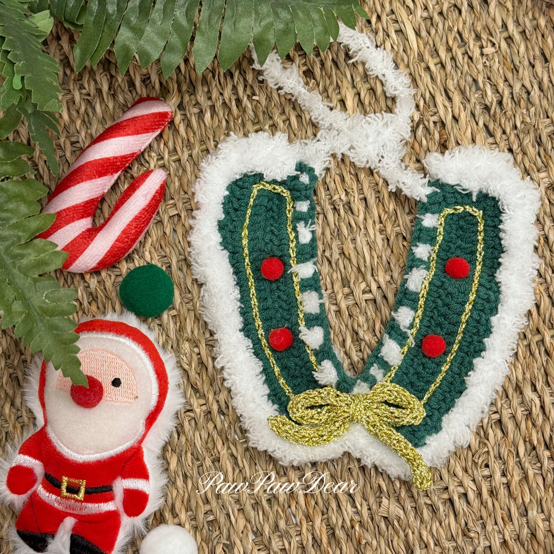 【Purrfect Handcrafts】Christmas Green Velvet Gold Bow Pet Bib
