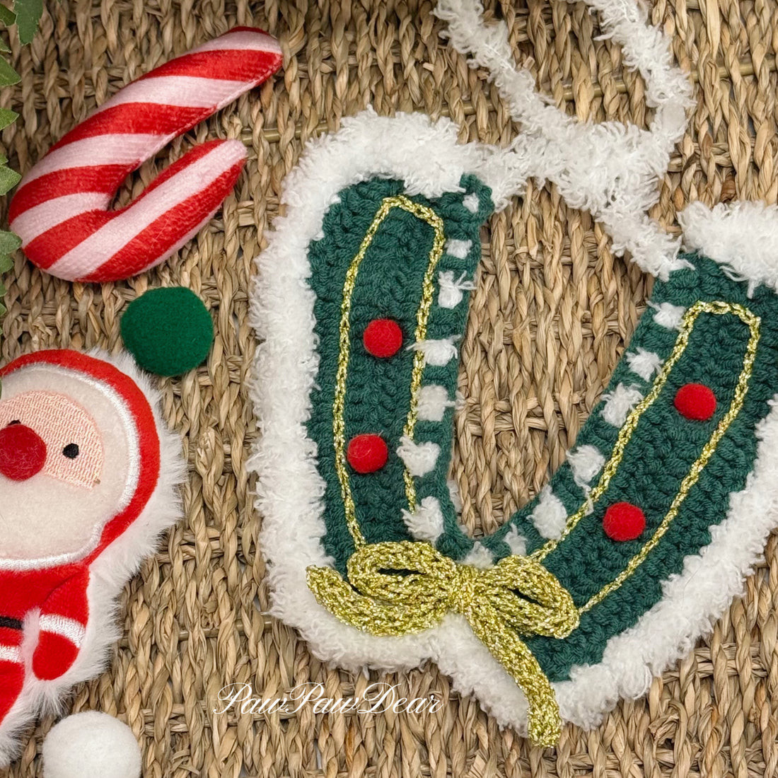 【Purrfect Handcrafts】Christmas Green Velvet Gold Bow Pet Bib