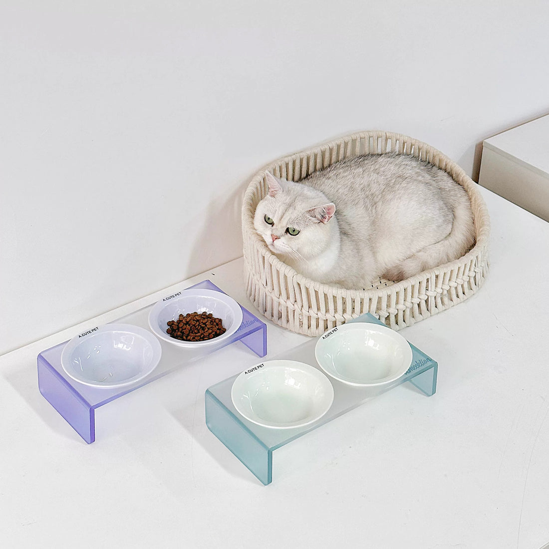 Twin Ceramic Pet Bowl with Acrylic Tall Stack