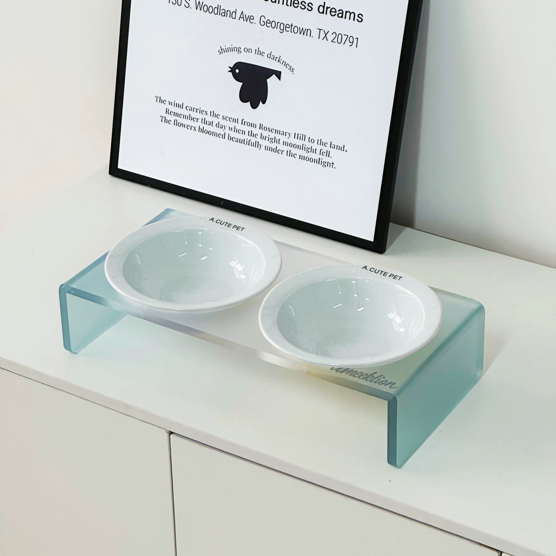 Twin Ceramic Pet Bowl with Acrylic Tall Stack