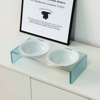 Twin Ceramic Pet Bowl with Acrylic Tall Stack