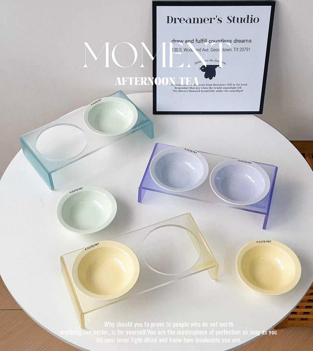 Twin Ceramic Pet Bowl with Acrylic Tall Stack