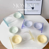 Twin Ceramic Pet Bowl with Acrylic Tall Stack