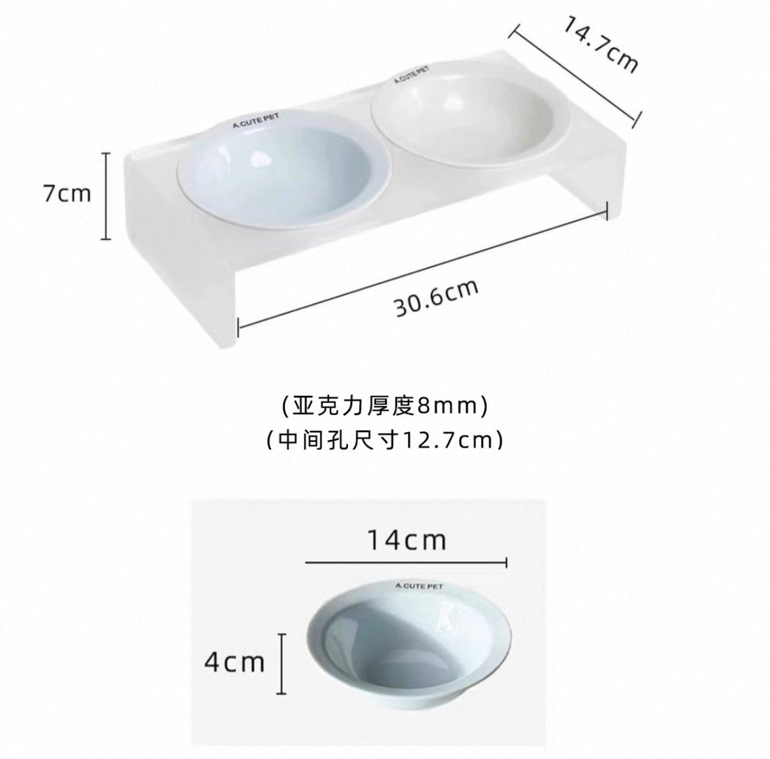 Twin Ceramic Pet Bowl with Acrylic Tall Stack