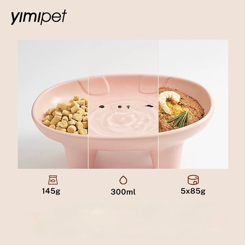 【YimiPet】Pig Trough Ceramic Pet Bowl – Pink Mini Matte Pig