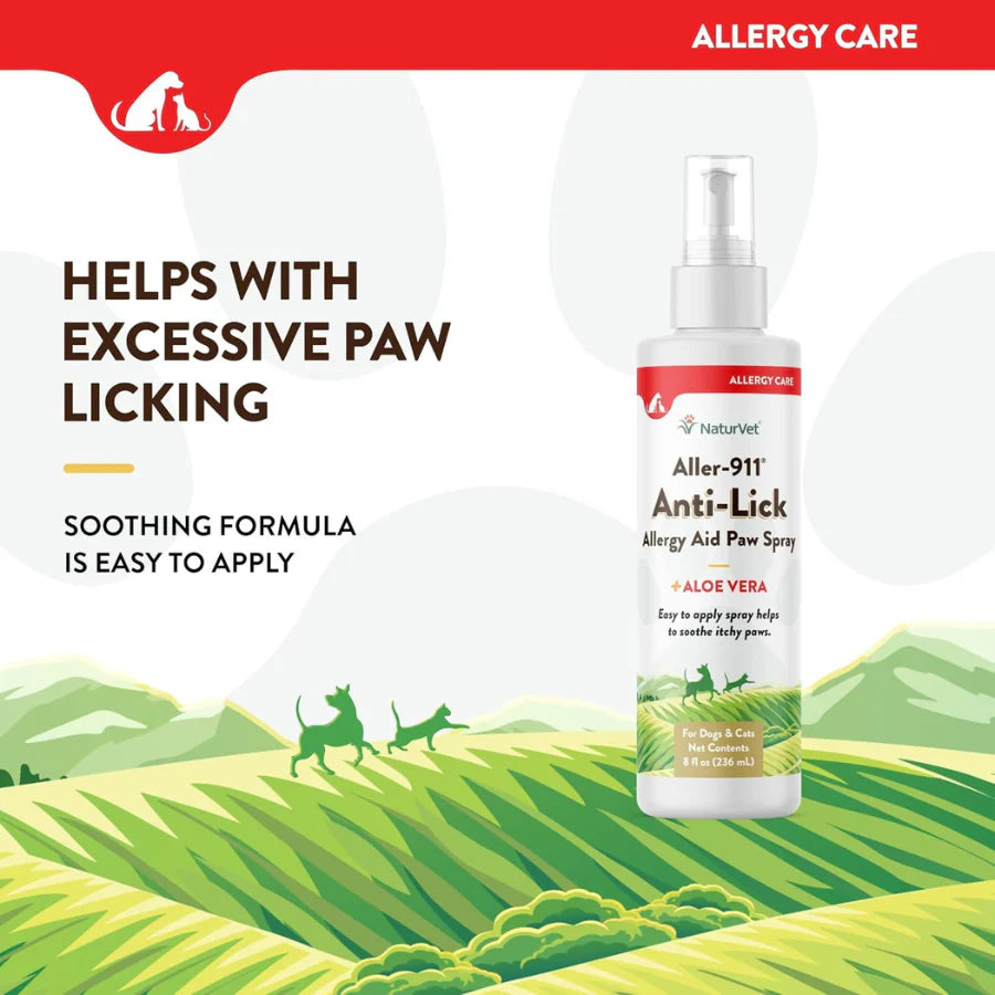 【NATURVET】Dogs & Cats - NaturVet Aller-911 Anti-Lick - Allergy Aid Paw Spray - 8 fl.oz