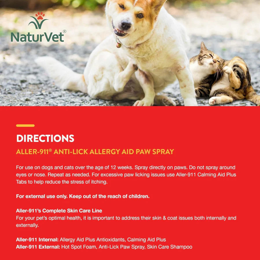 【NATURVET】Dogs & Cats - NaturVet Aller-911 Anti-Lick - Allergy Aid Paw Spray - 8 fl.oz