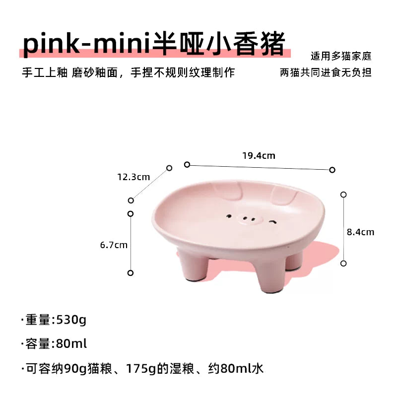 【YimiPet】Pig Trough Ceramic Pet Bowl – Pink Mini Matte Pig
