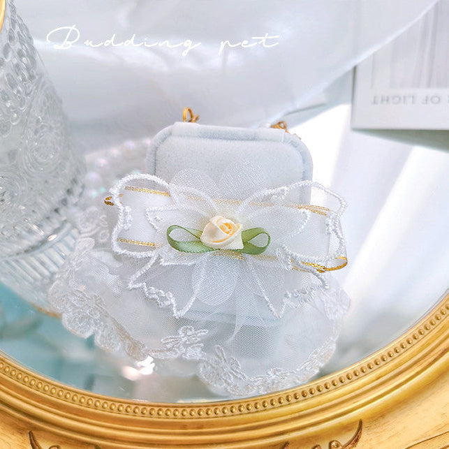 Lace Trim Flower Pet Wedding Ring Box