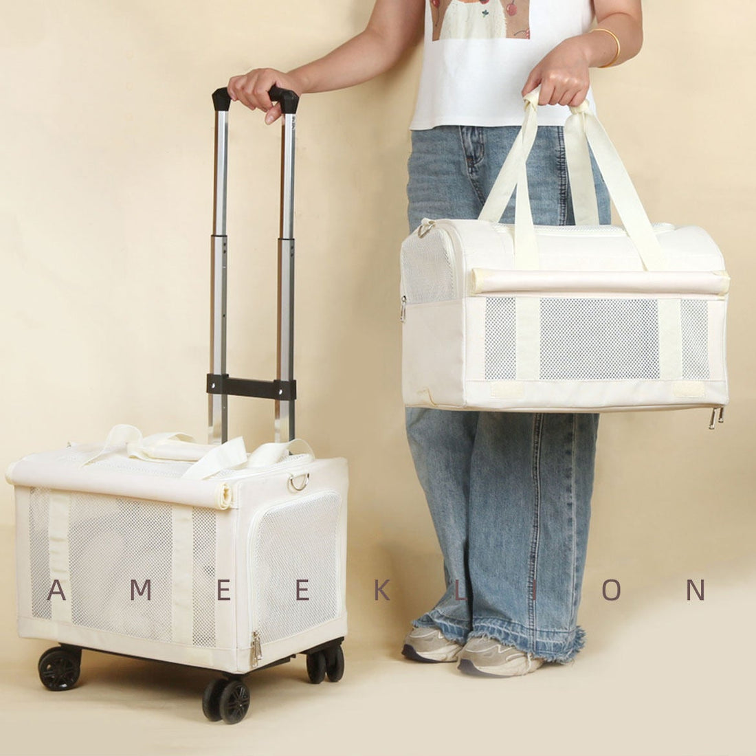 【Ameeklion】Double-Decker Pet Rolling Carrier