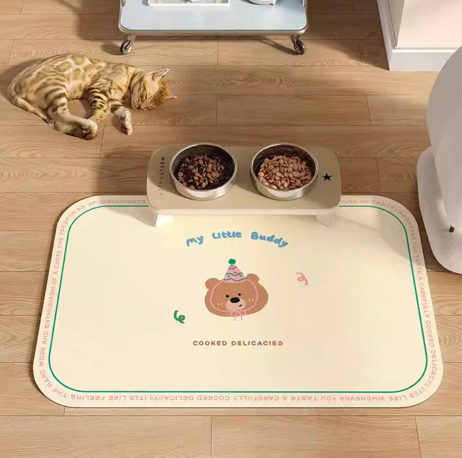 “Buddy Teddy" Waterproof PU Leather Pet Feeding Mat
