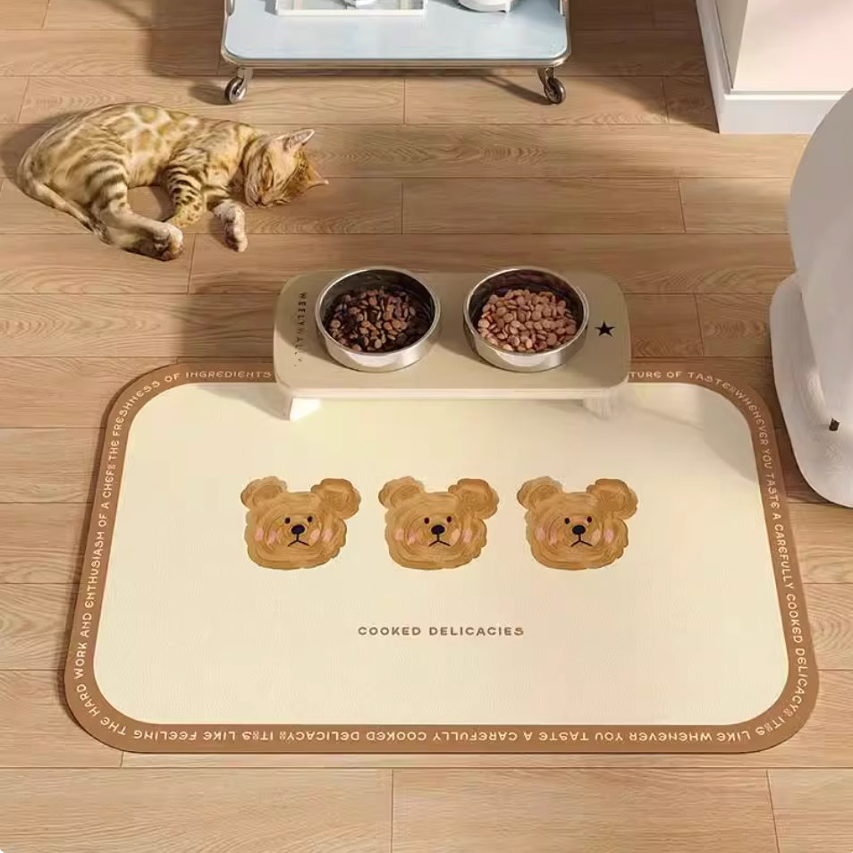“EMO Teddies" Waterproof PU Leather Pet Feeding Mat