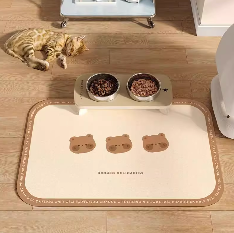 “Tiny EMO Teddies" Waterproof PU Leather Pet Feeding Mat