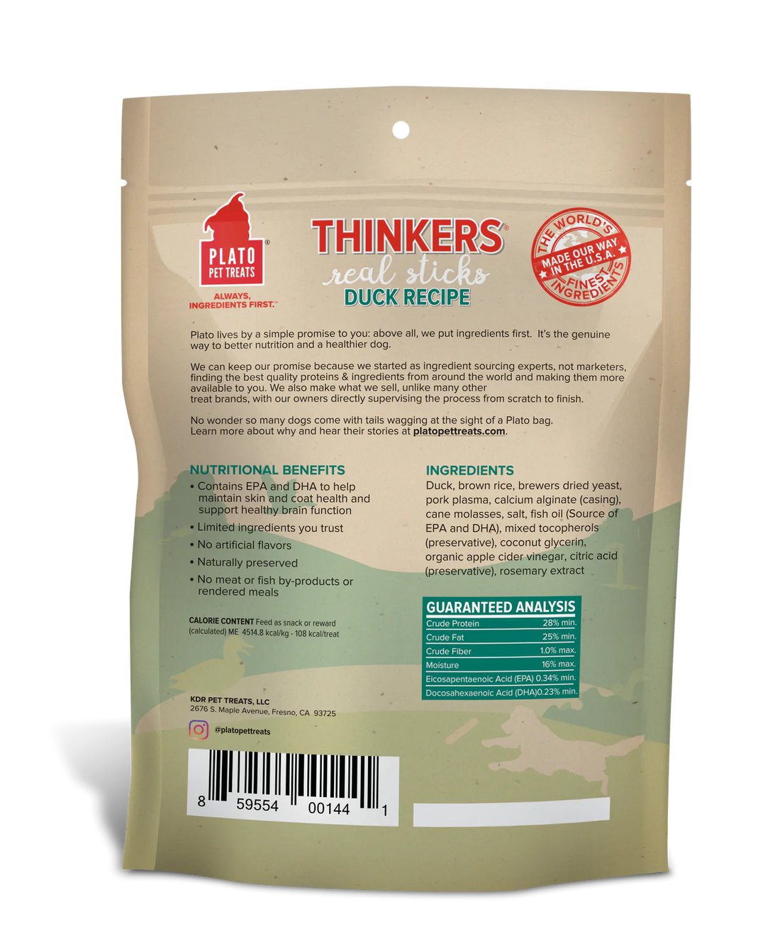 【Plato Pet Treats】Dog Treats - Thinkers Real Strips- Duck Recipe 10 oz & 18 oz