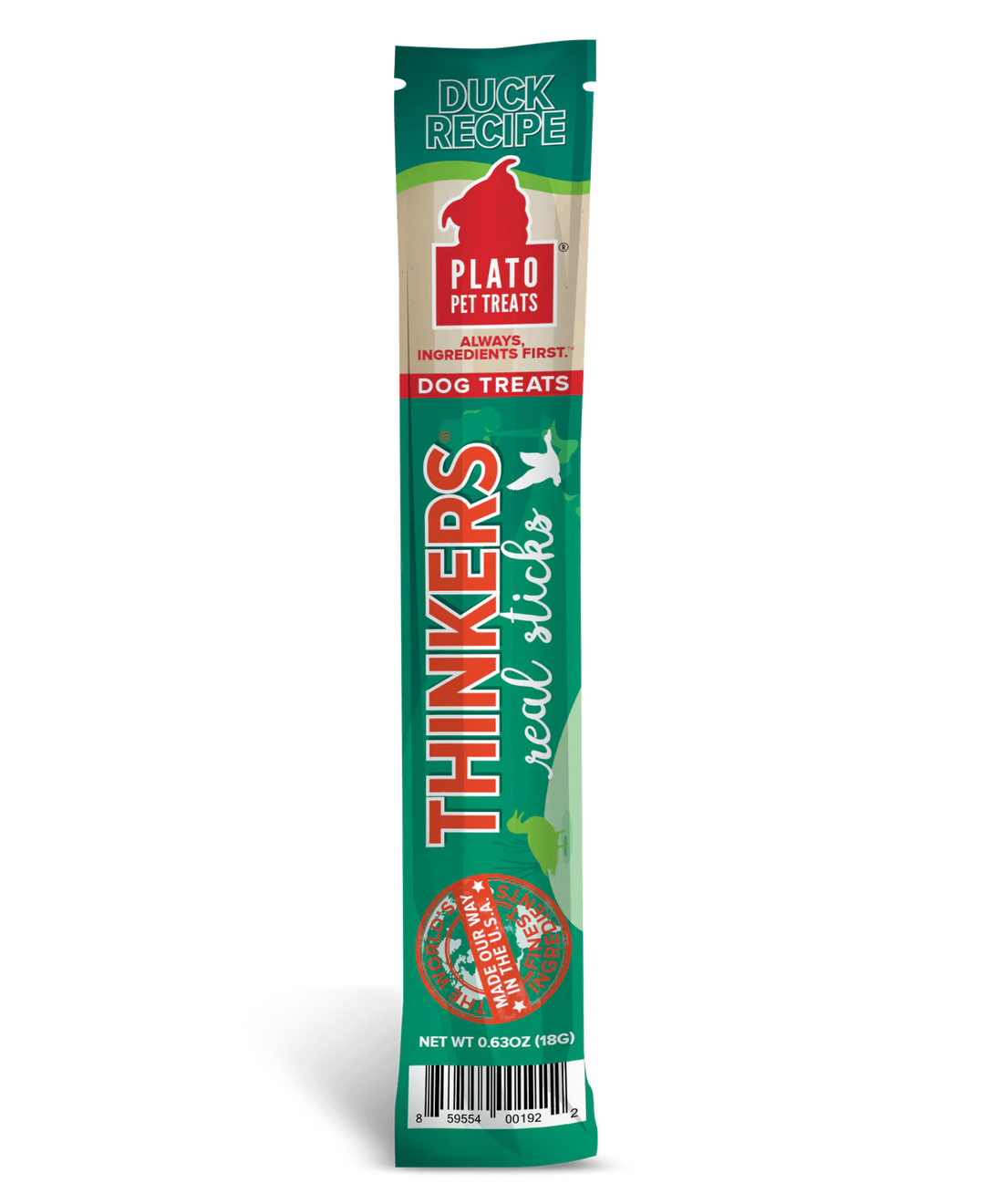 【Plato Pet Treats】Dog Treats - Thinkers Real Strips- Duck Recipe 10 oz & 18 oz