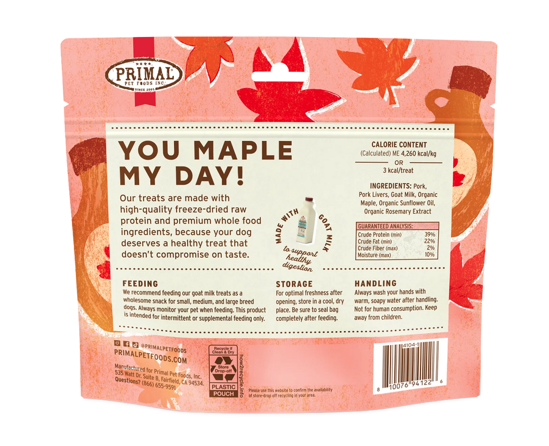 【PRIMAL】Dog - Freeze-Dried Treats - You Maple My Day - Pork, Maple, Goat Milk