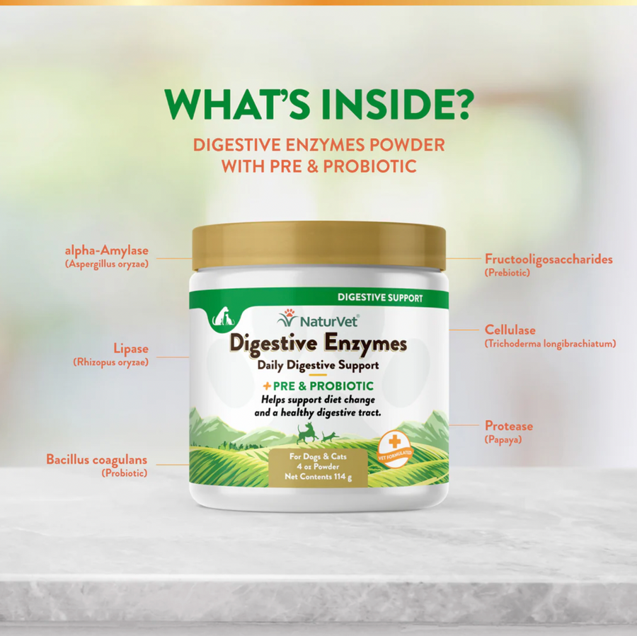 【NaturVet Digestive】Enzymes Prebiotic & Probiotic Powder 4 oz
