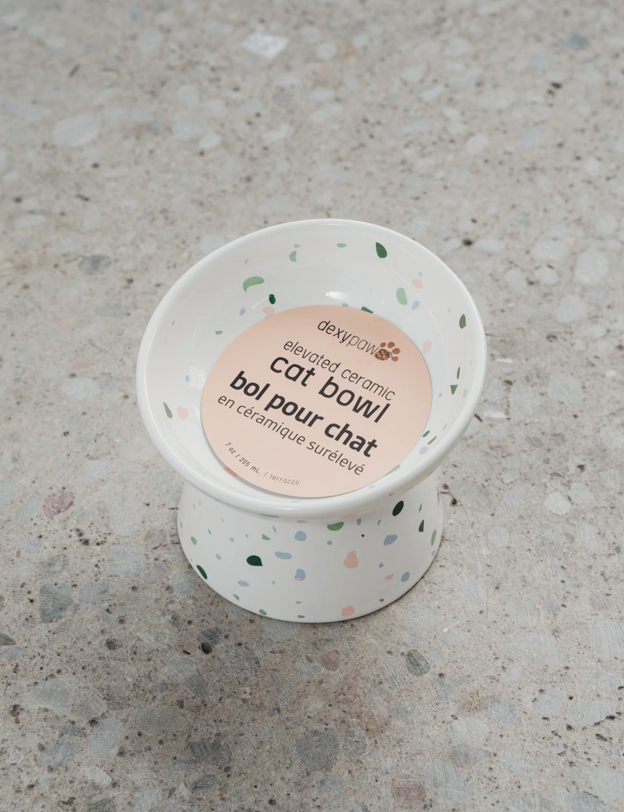 【DexyPaws】Raised Ceramic Cat Bowl - Terrazzo