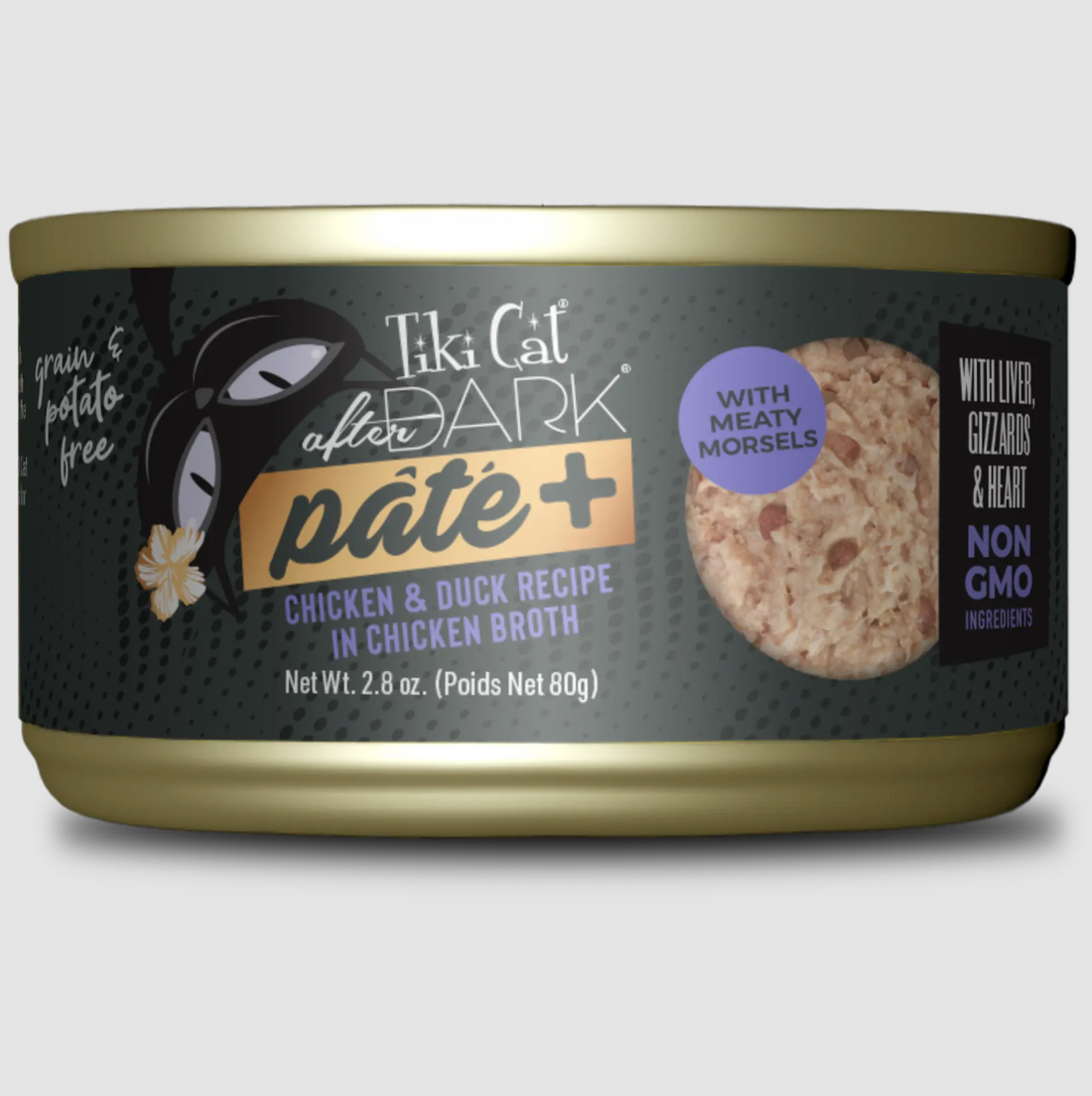 【Tiki Cat】Canned Cat Food - After Dark - Pâté+ Chicken & Duck Recipe in Chicken Broth - 2.8 oz