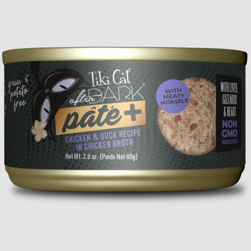 【Tiki Cat】Canned Cat Food - After Dark - Pâté+ Chicken & Duck Recipe in Chicken Broth - 2.8 oz