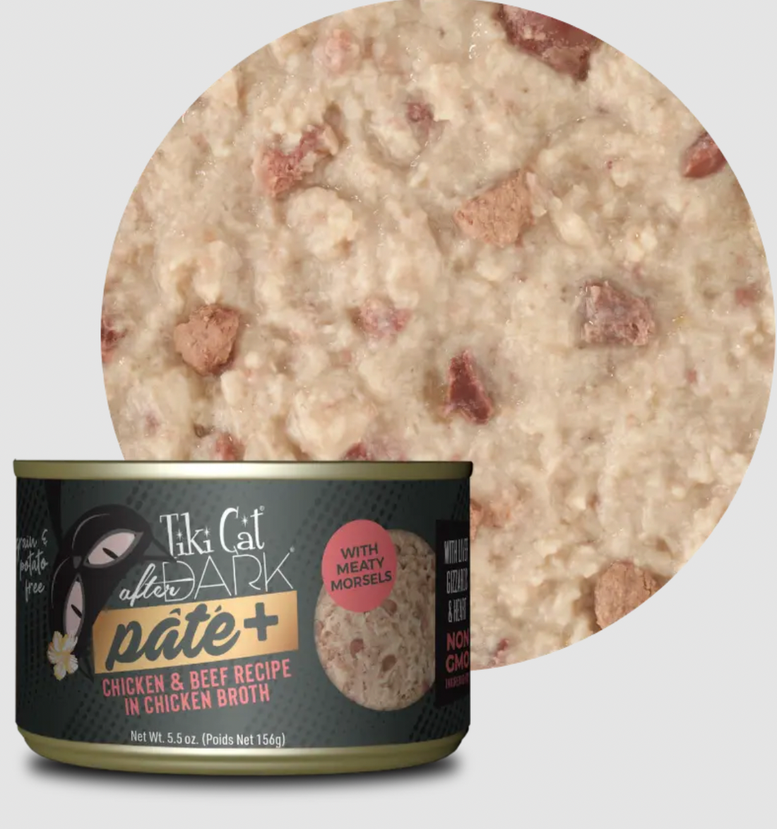 【Tiki Cat】Canned Cat Food - After Dark - Pâté+ Chicken & Beef Recipe in Chicken Broth - 2.8 oz