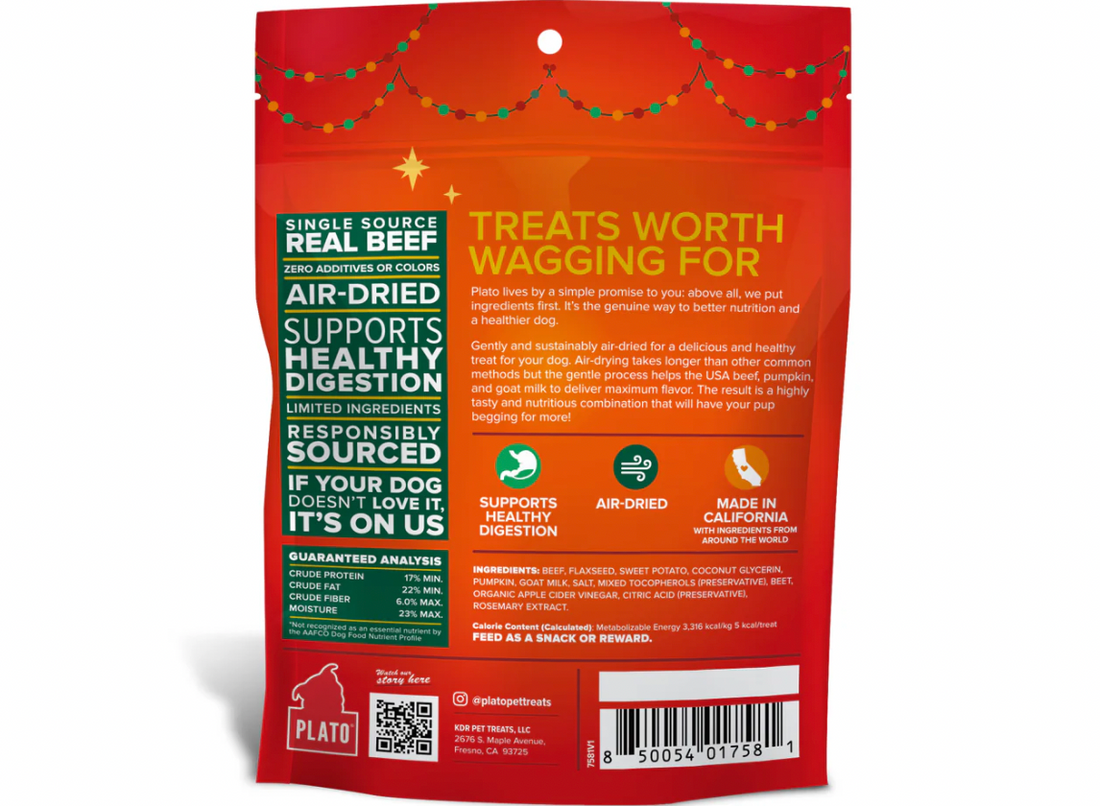 【Plato Pet Treats】Dog Treats -  Holiday Roast - Beef & Pumpkin Small Bites 3oz