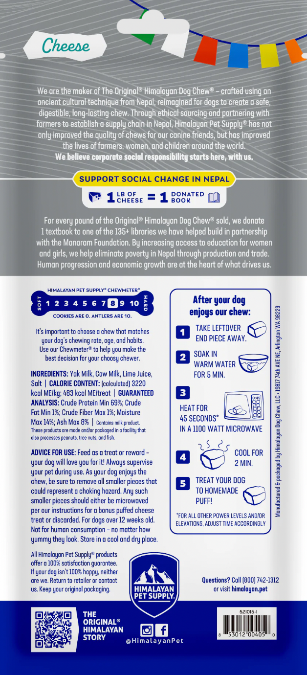 【Himalayan Pet Supply】Dog Chew Treats - Yaky Original Cheese Chew Bar Xlarge 5.3oz (For Dogs 55lbs & Over)